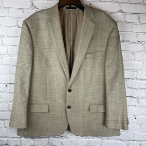Lauren Ralph Lauren Sport Coat Blazer Mens‎ 46R Gray Taupe Windowpane Silk Wool